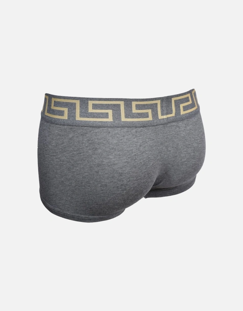 Iconic Greca Low-Rise Boxer Trunk, Grey and Gold