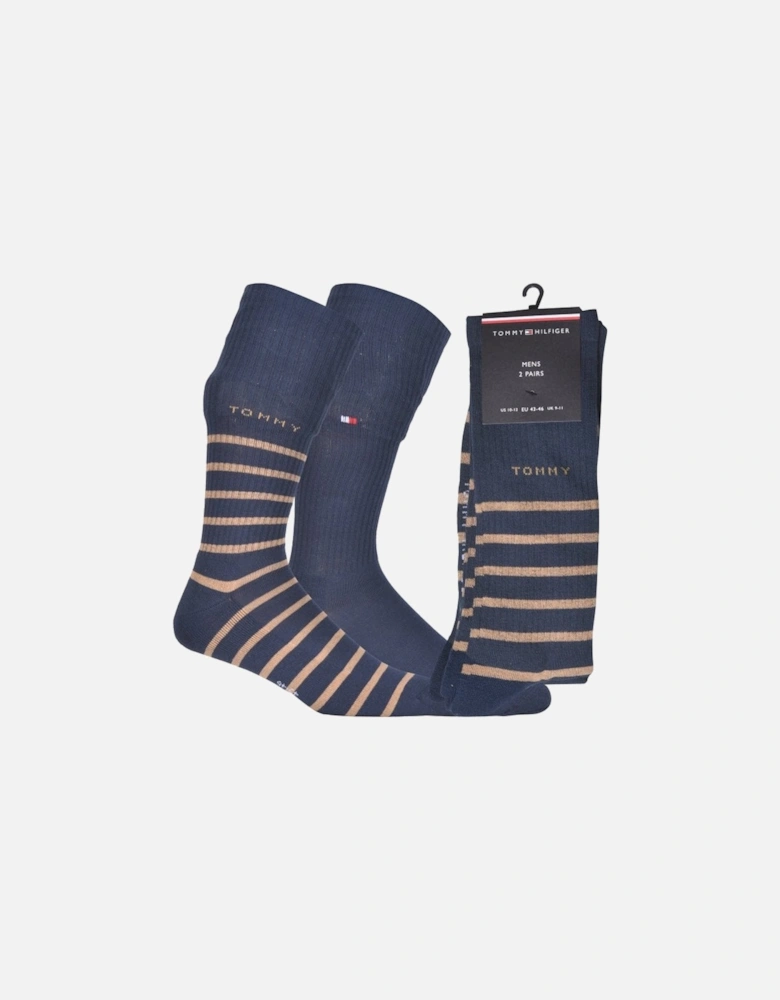 2-Pack Breton Stripe Sports Socks, Navy