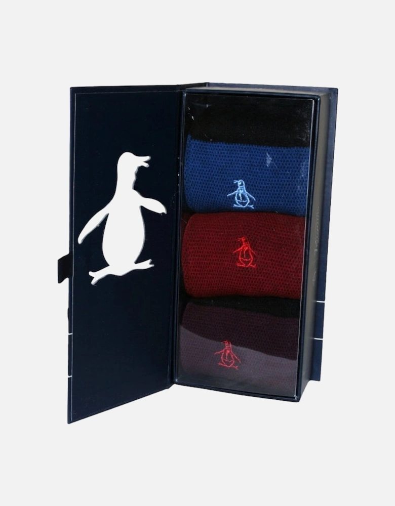 3-Pack Birdseye Socks Gift Box, Claret/Blue/Purple