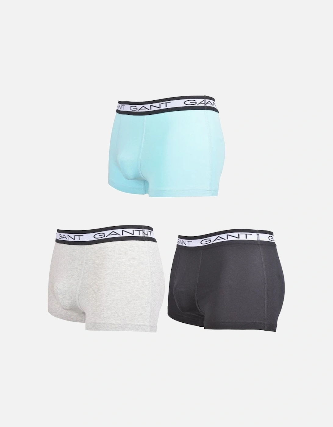 3-Pack Block Stripe Waistband Boxer Trunks, Black/Grey/Turquoise