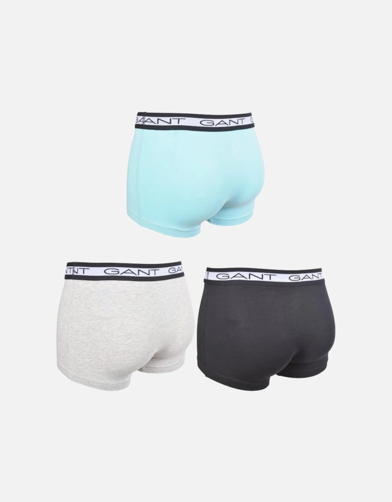 3-Pack Block Stripe Waistband Boxer Trunks, Black/Grey/Turquoise