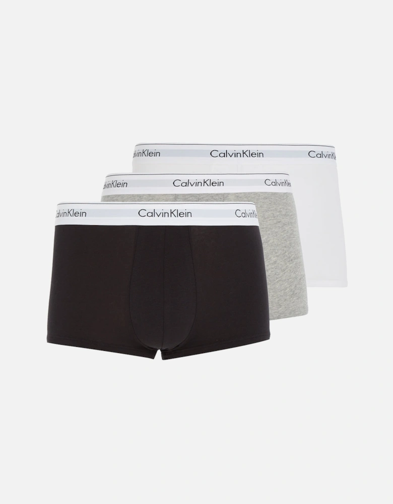 3-Pack Modern Cotton Boxer Trunks, Black/Grey/White