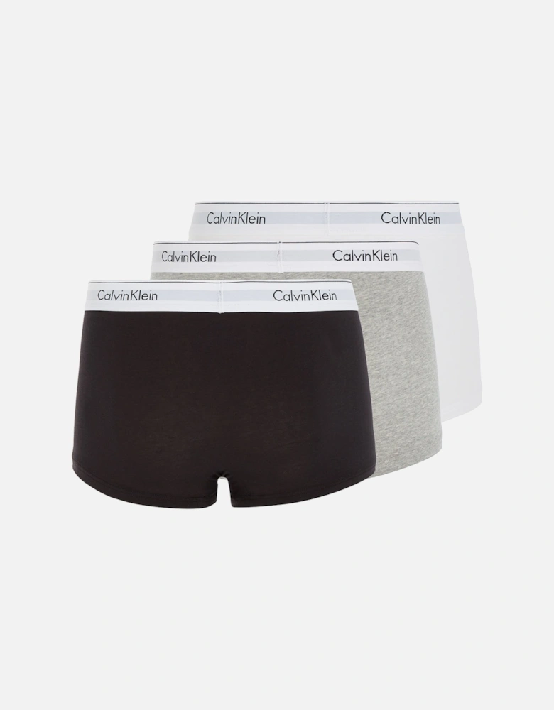 3-Pack Modern Cotton Boxer Trunks, Black/Grey/White