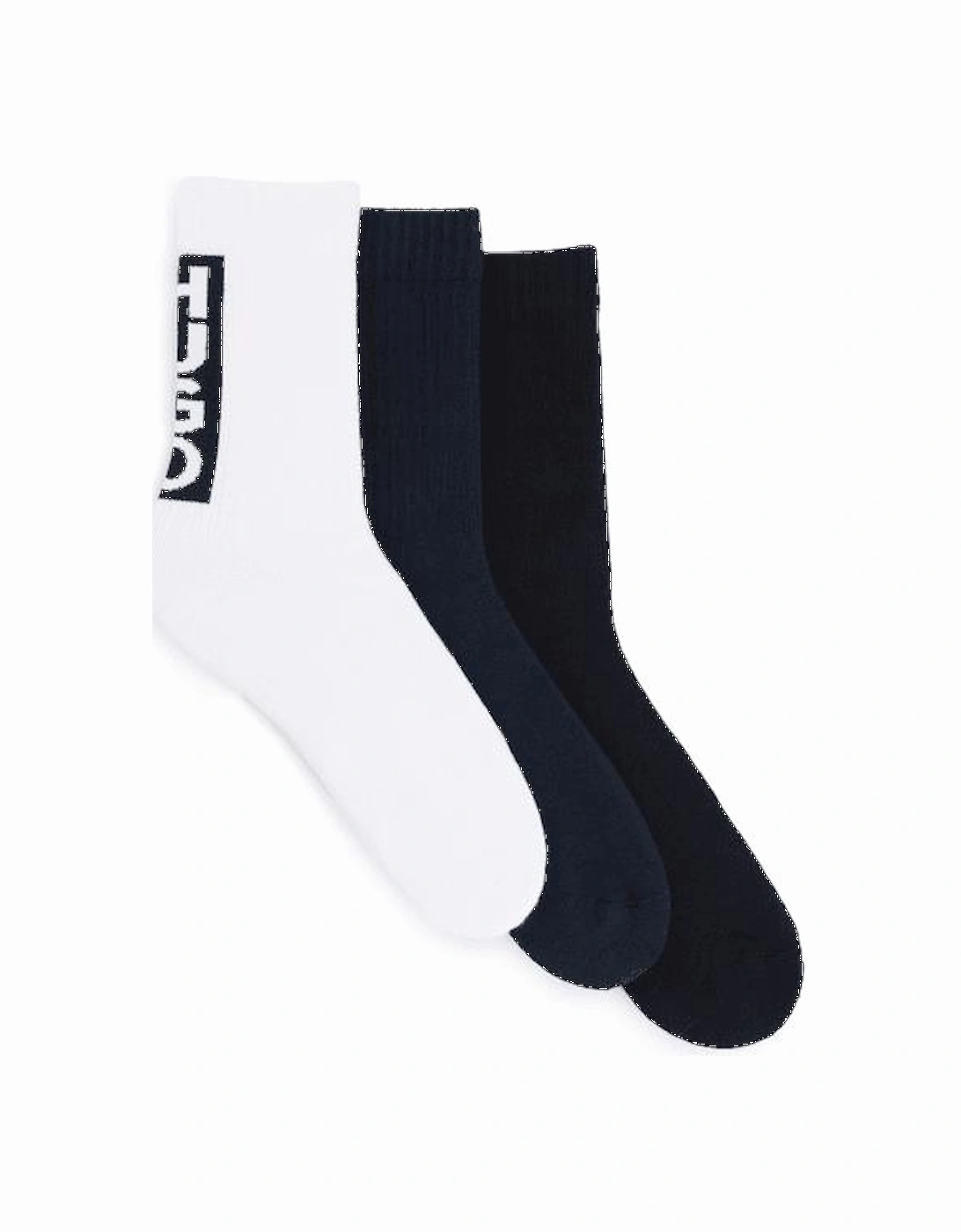 3-Pack Block Logo Sports Socks, Black/White/Navy