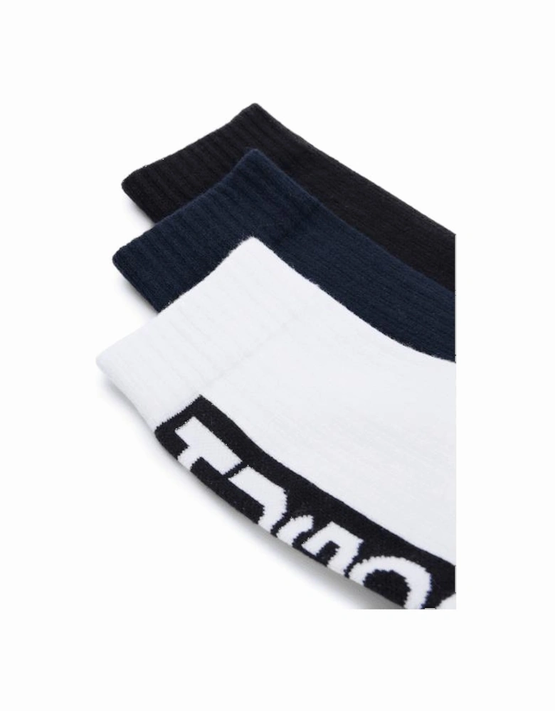 3-Pack Block Logo Sports Socks, Black/White/Navy