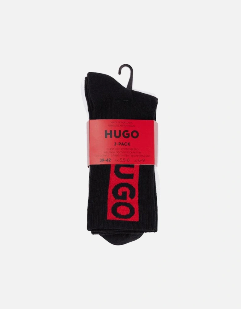 3-Pack Block Red Logo Sports Socks, White/black