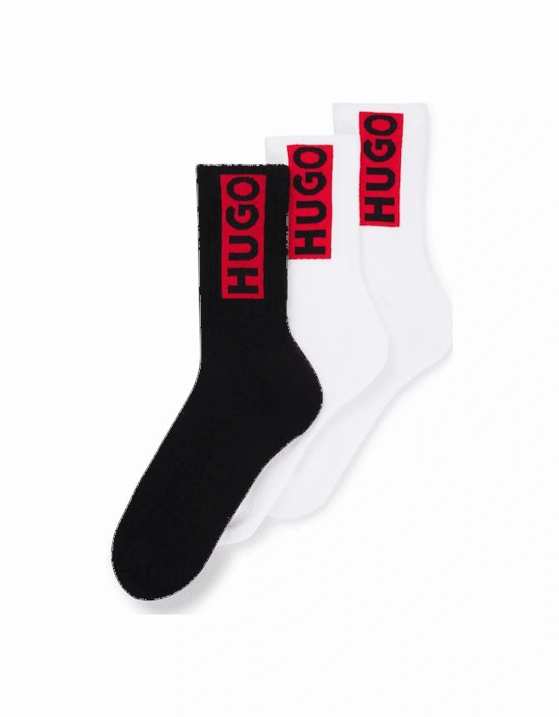3-Pack Block Red Logo Sports Socks, White/black