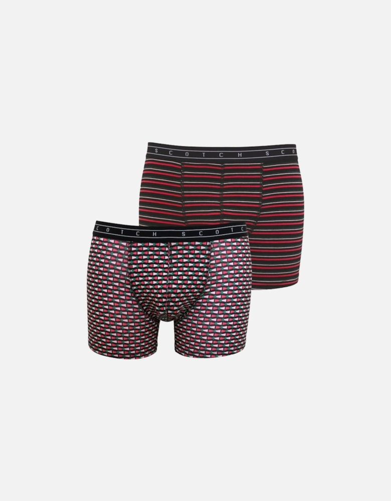 2-Pack Stripe and Geo Print Boxer Briefs, Navy/pink