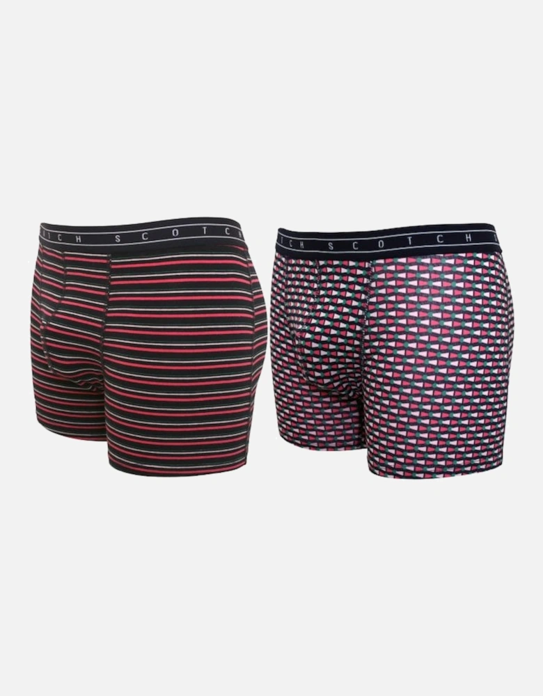 2-Pack Stripe and Geo Print Boxer Briefs, Navy/pink