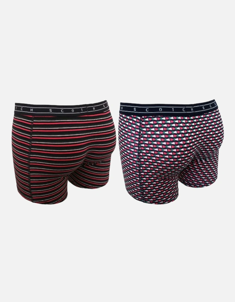 2-Pack Stripe and Geo Print Boxer Briefs, Navy/pink