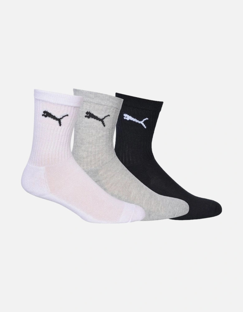 3-Pack Kids Sports Socks, Black/White/Grey