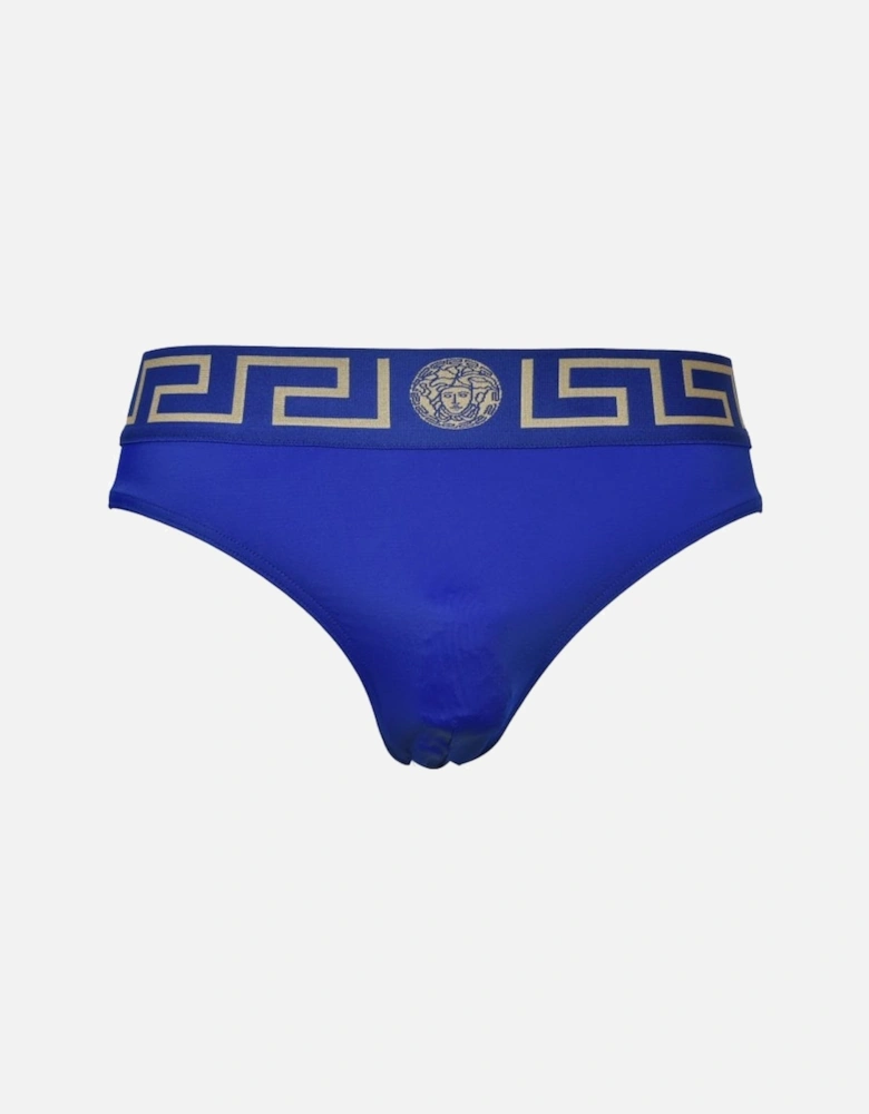 Iconic Greca Luxe Swim Briefs, Bluette/gold