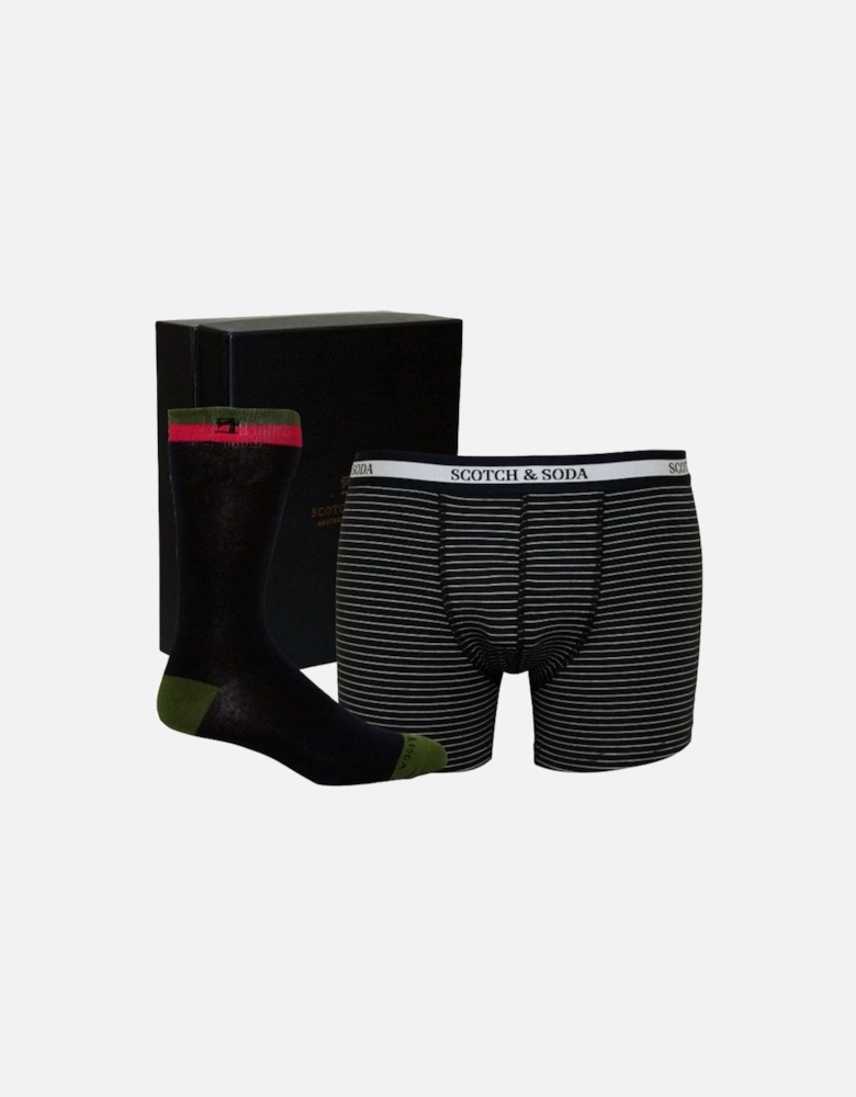 Luxury Gift Box Set with Striped Boxer Briefs and Jacquard Socks, Navy/Blue