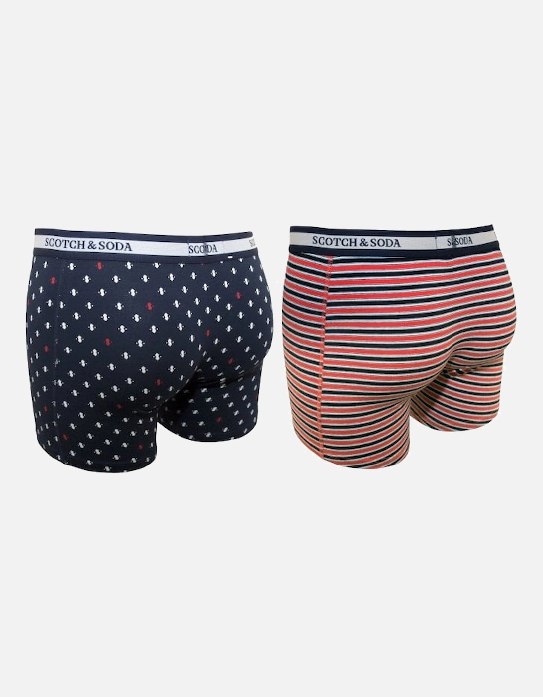 2-Pack Ditsy Print and Stripe Boxer Briefs, Navy/orange