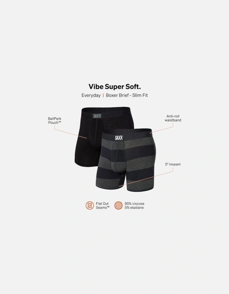 2-Pack Vibe Graphite Rugby Boxer Briefs, Grey/Black