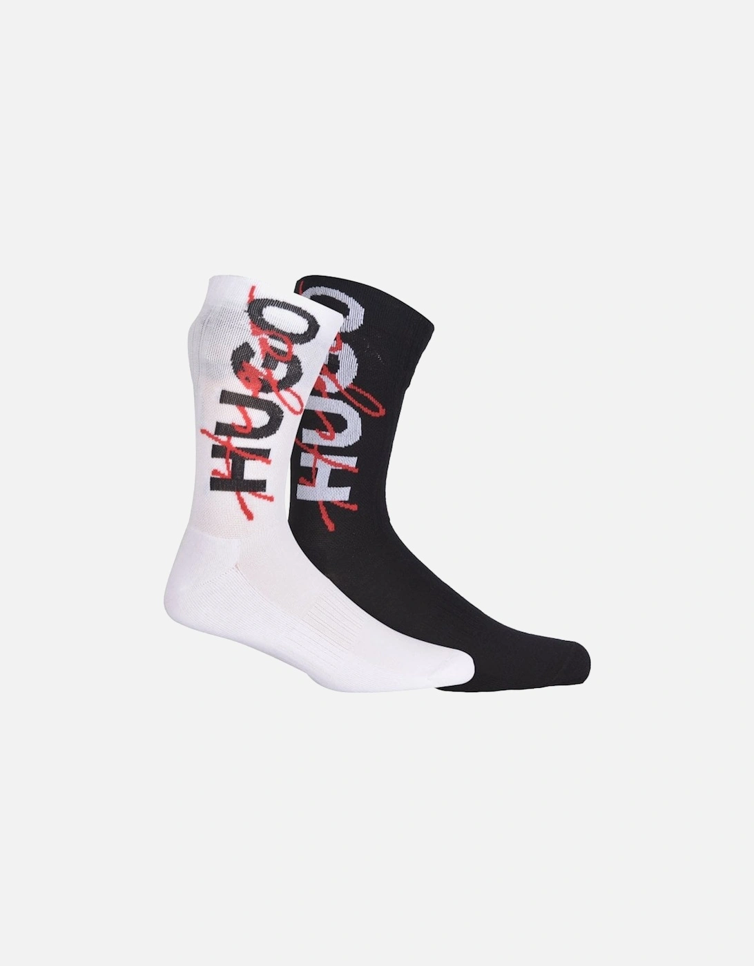 2-Pack Combined Logo Sports Socks, Black/White