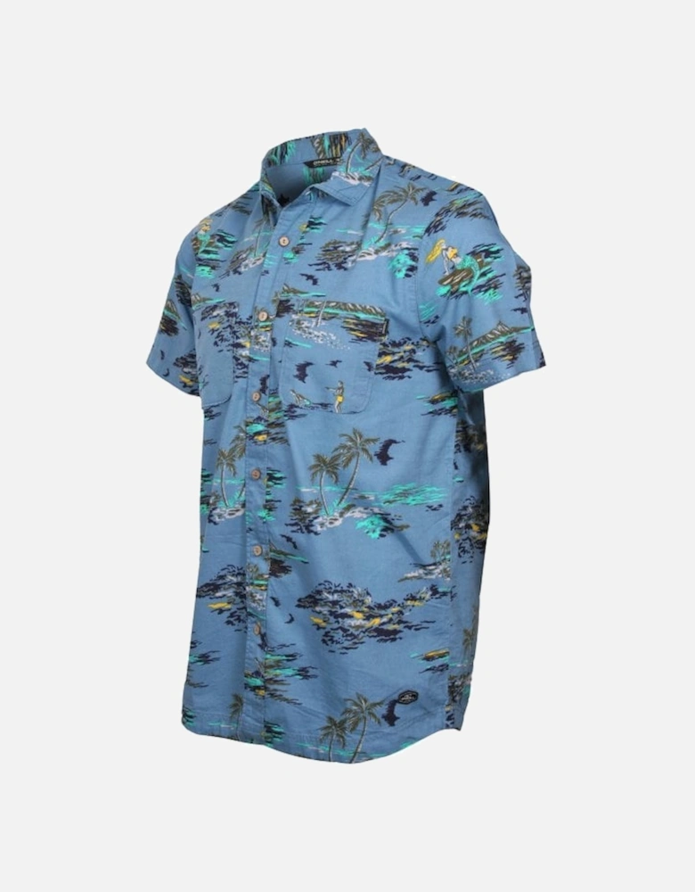 Tropical Island Short-Sleeve Shirt, Blue