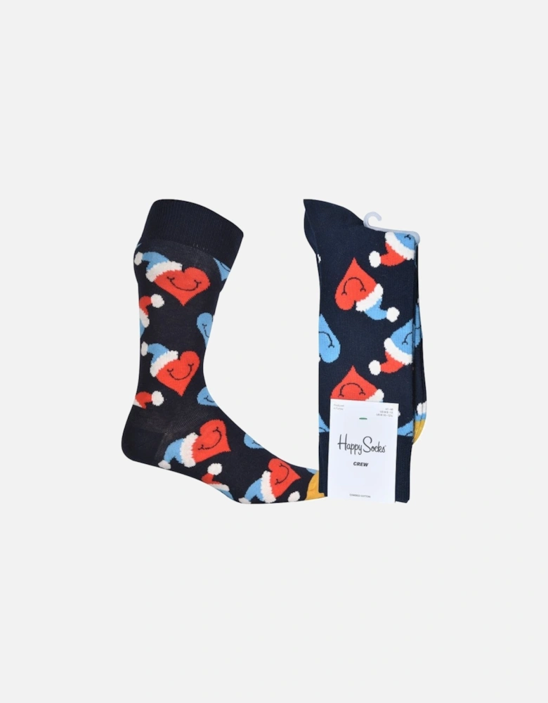 Santa Love Smiley Socks, Navy/multi