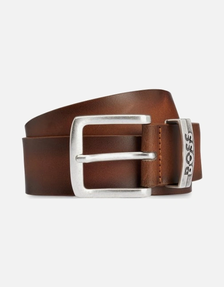 Jen-loop Debossed Logo Leather Belt, Medium Brown