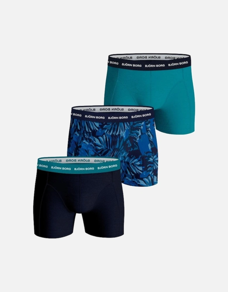3-Pack Abstract Leaf & Solid Boxer Trunks, Blue Mix
