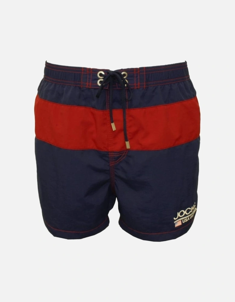 Block Stripe Swim Shorts, Navy/Red