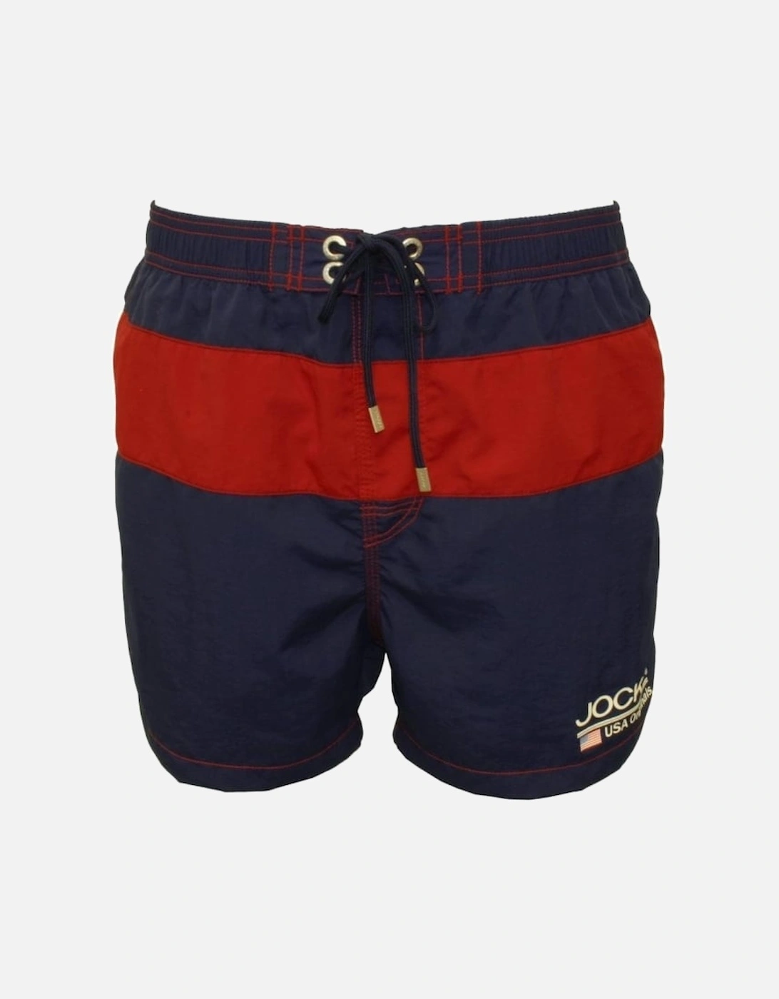 Block Stripe Swim Shorts, Navy/Red, 5 of 4