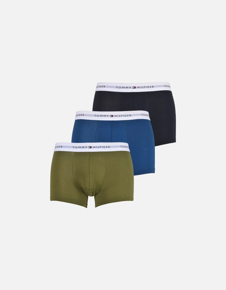 3-Pack Premium Essentials Boxer Trunks, Navy/Blue/Khaki