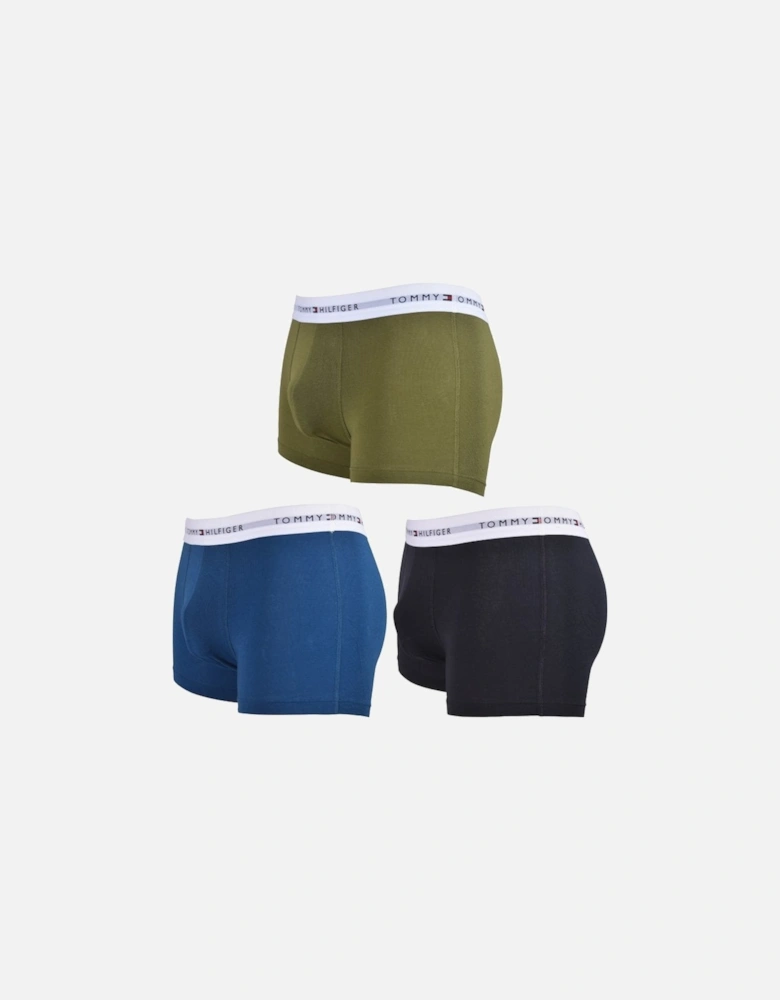 3-Pack Premium Essentials Boxer Trunks, Navy/Blue/Khaki