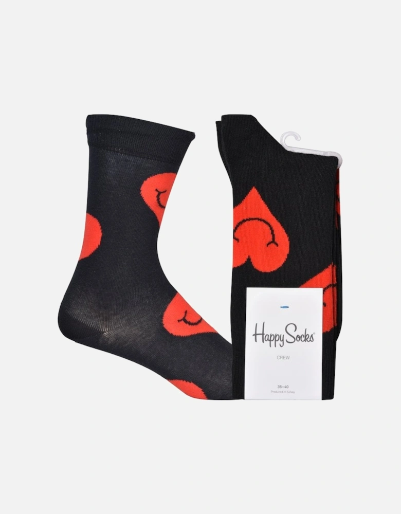 Jumbo Smiley Heart Socks, Black/red