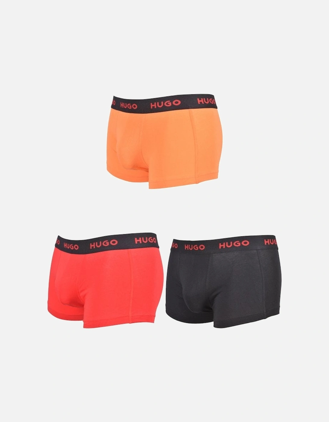 3-Pack Classic Logo Boxer Trunks, Black/Red/Orange