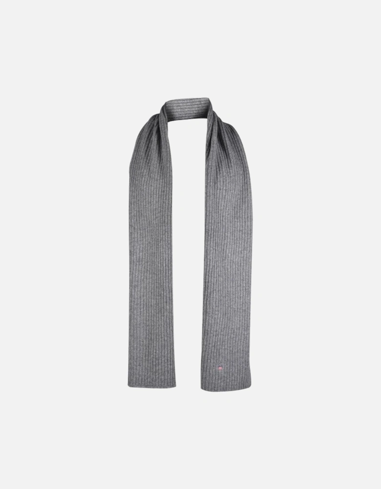 Classic Wool Knit Ribbed Scarf, Grey Melange