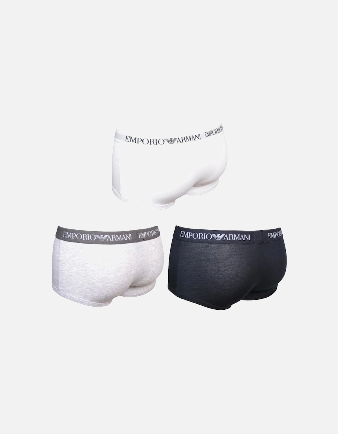 3-Pack Pure Cotton Boxer Trunks, Navy/White/Grey