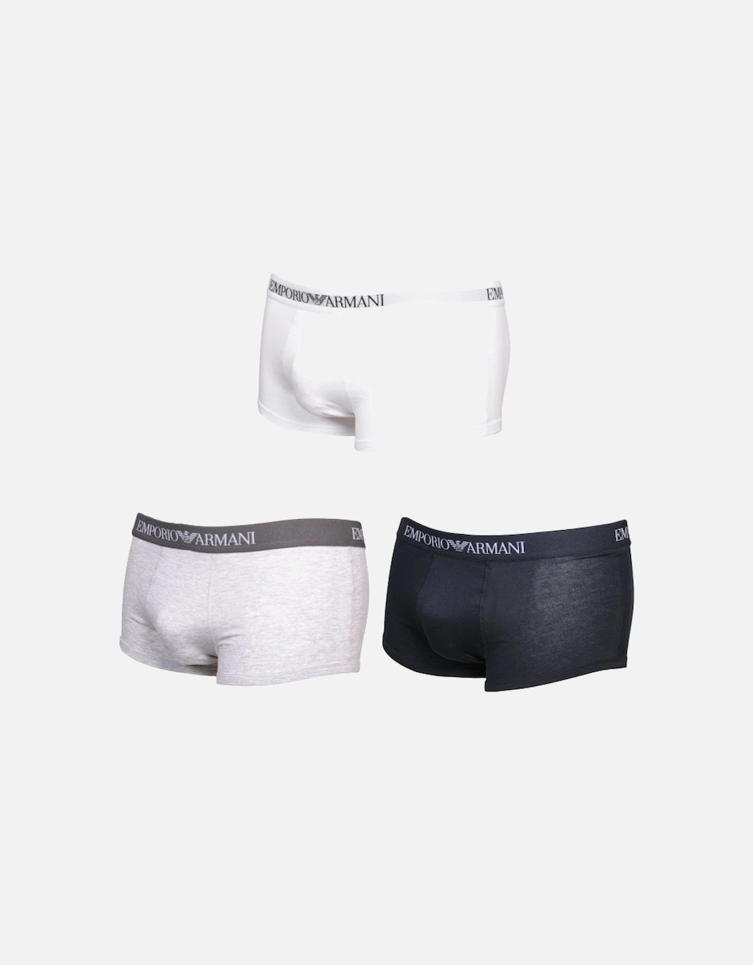 3-Pack Pure Cotton Boxer Trunks, Navy/White/Grey
