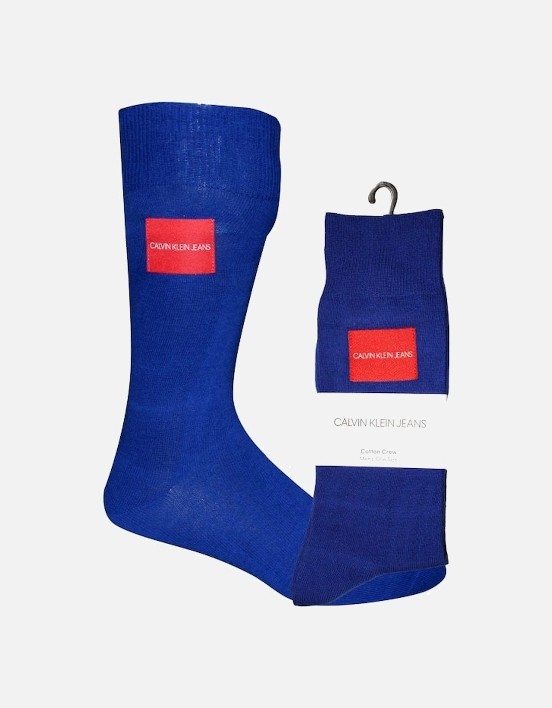 Jeans Logo Patch Combed Cotton Socks, Sapphire Blue