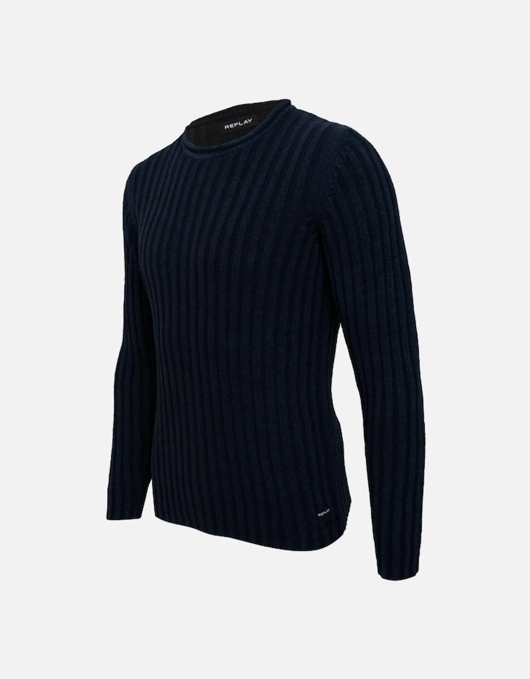 Ribbed Cotton Crew-Neck Sweater, Navy