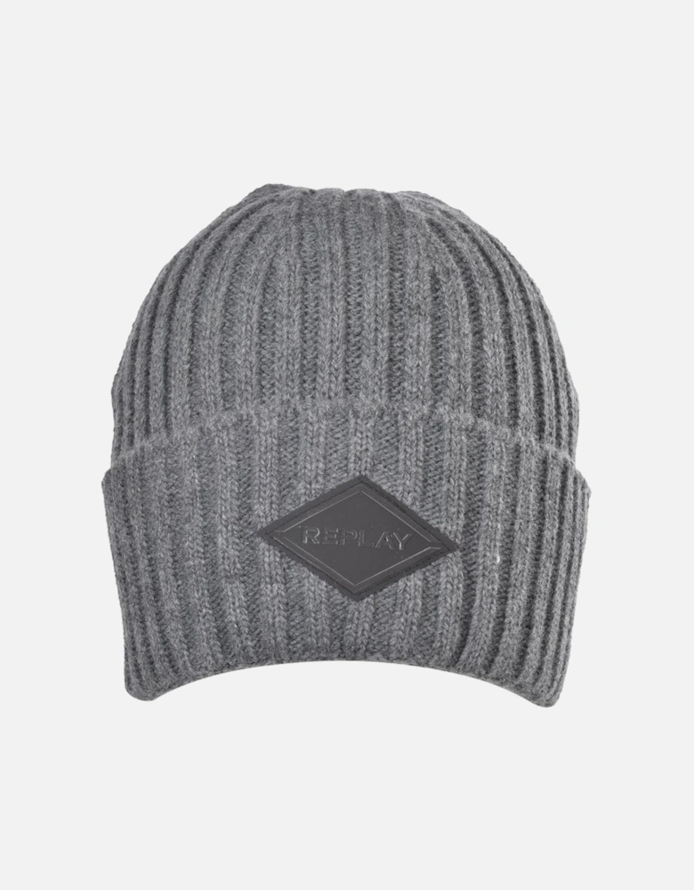 Ribbed Knit Beanie Hat, Grey Melange