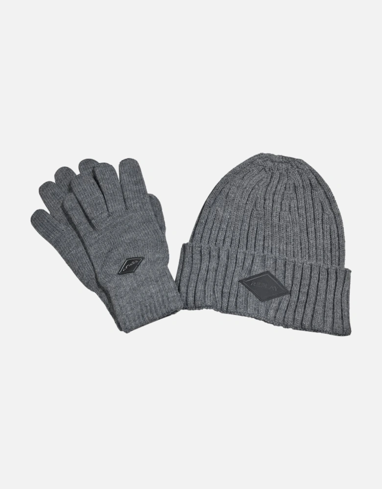 Ribbed Knit Hat & Glove Gift Set, Grey Melange