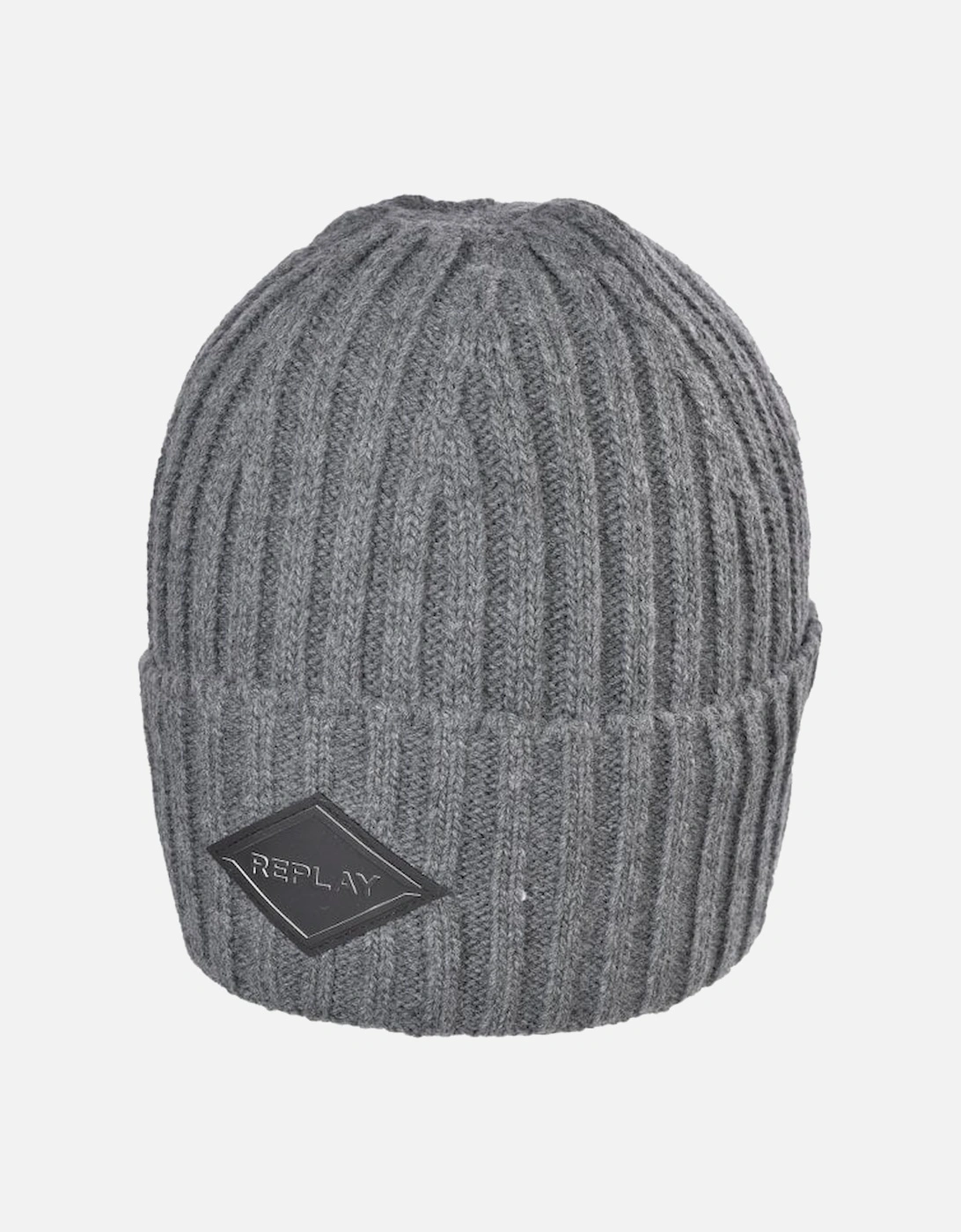 Ribbed Knit Beanie Hat, Grey Melange