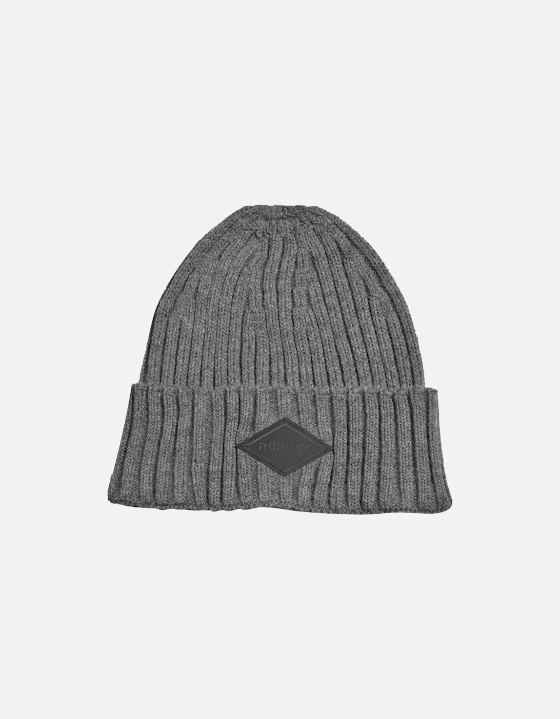 Ribbed Knit Beanie Hat, Grey Melange