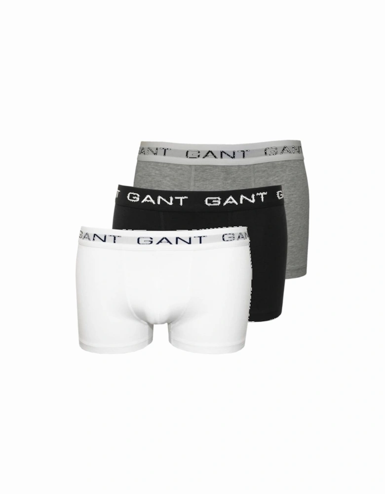 3-Pack Boxer Trunks, White/Grey/Black