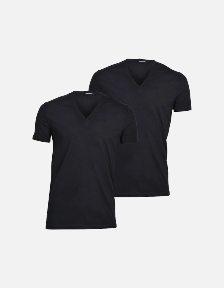 2-Pack Jersey Cotton Stretch V-Neck T-Shirts, Black