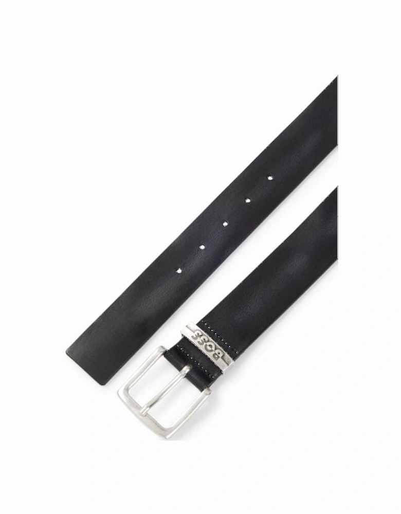 Jen-loop Debossed Logo Leather Belt, Black