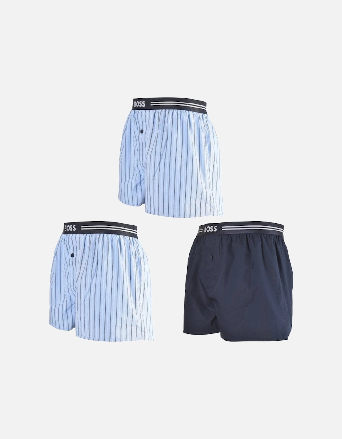 3-Pack Check, Solid & Stripe Boxer Shorts, Blue/navy