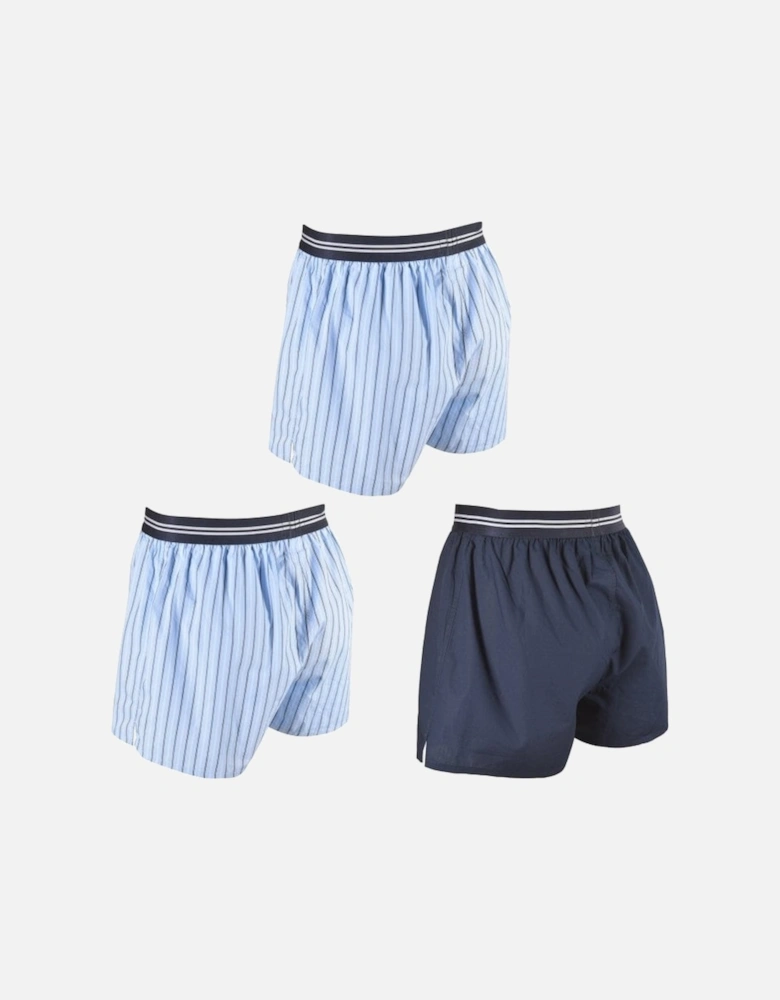3-Pack Check, Solid & Stripe Boxer Shorts, Blue/navy
