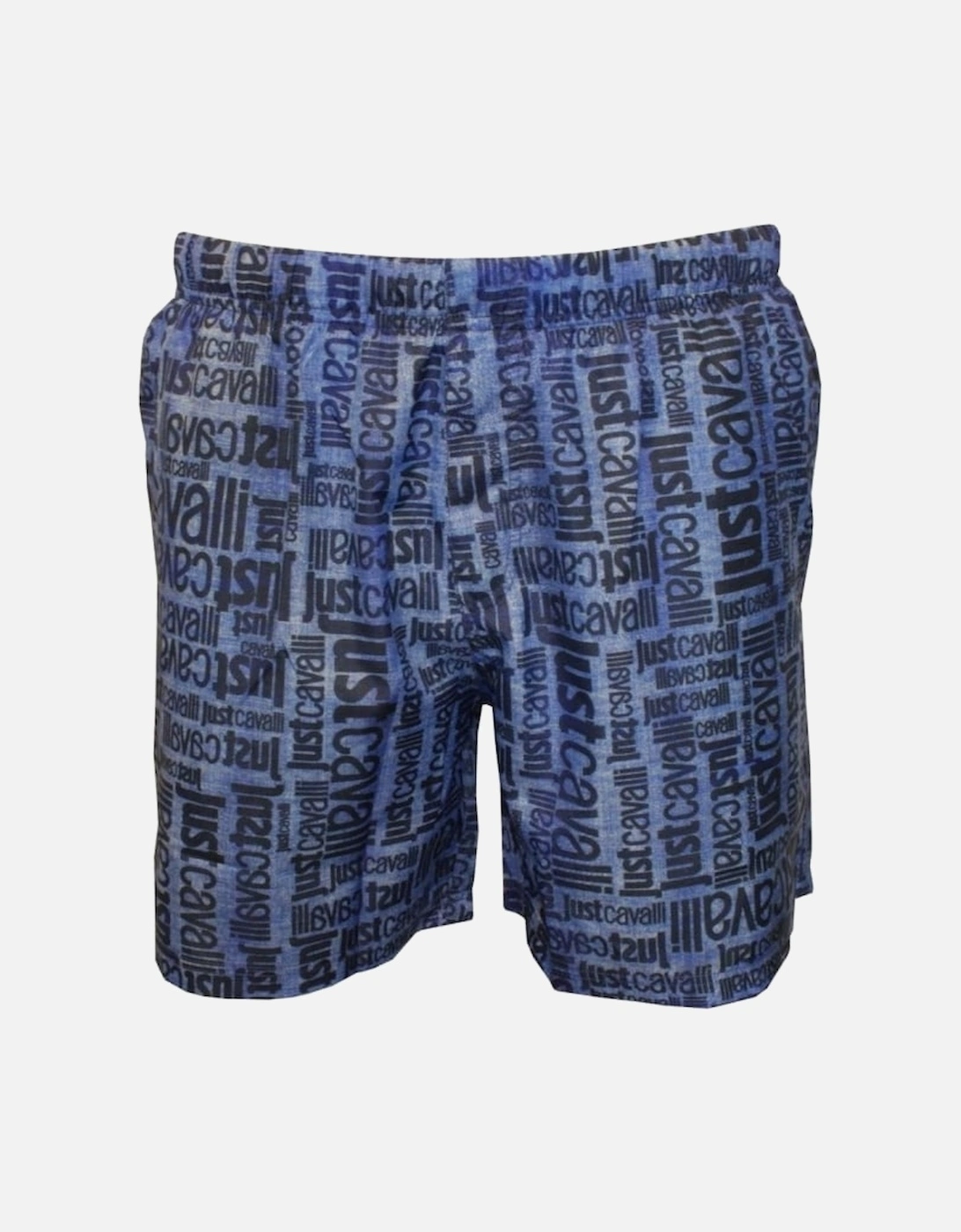Jeans-effect Faded All Over Logo Print Swim Shorts, Blue, 5 of 4