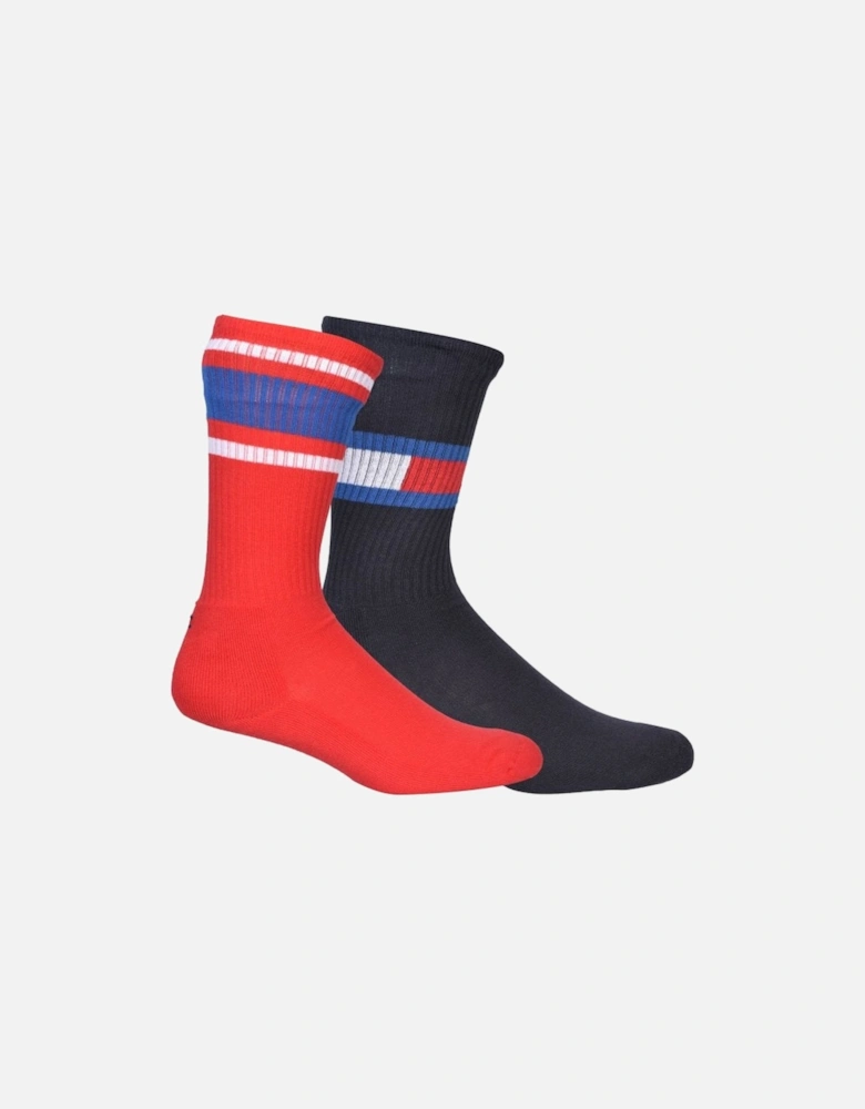 2-Pack Flag Logo Boys Sports Socks, Navy/Red