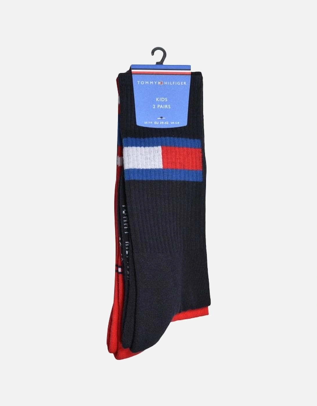 2-Pack Flag Logo Kids Sports Socks, Navy/Red