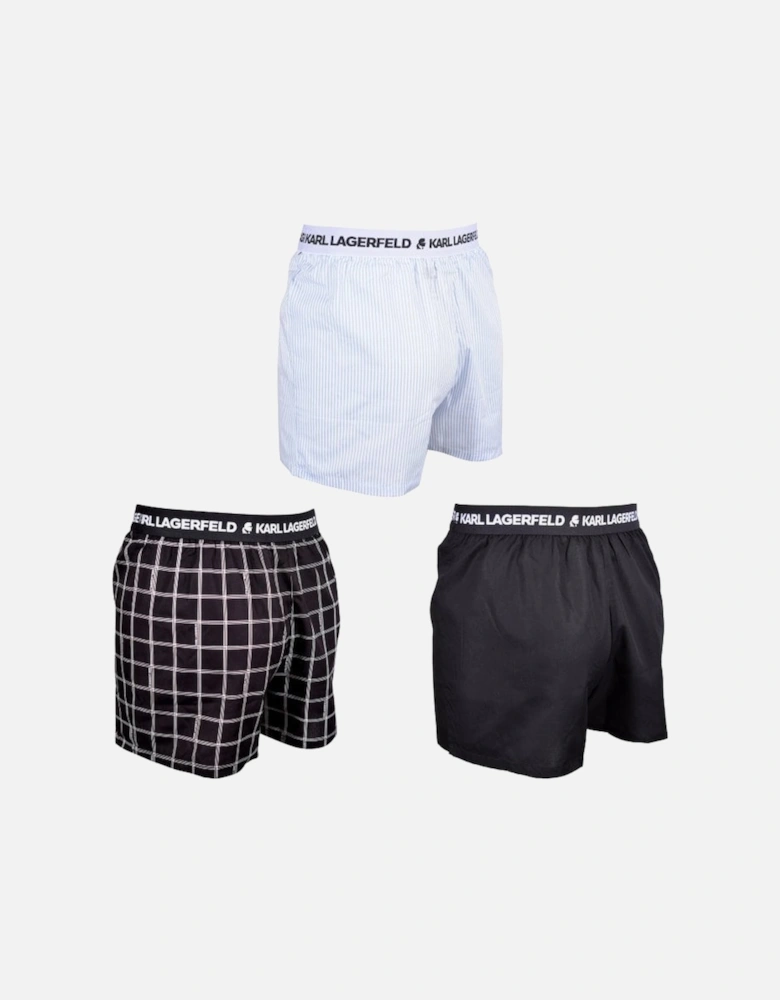 3-Pack Check/Stripe/Solid Boxer Shorts, Black/blue