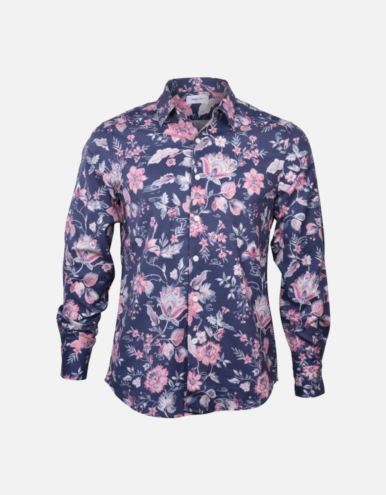 Floral Print Shirt, Navy/pink