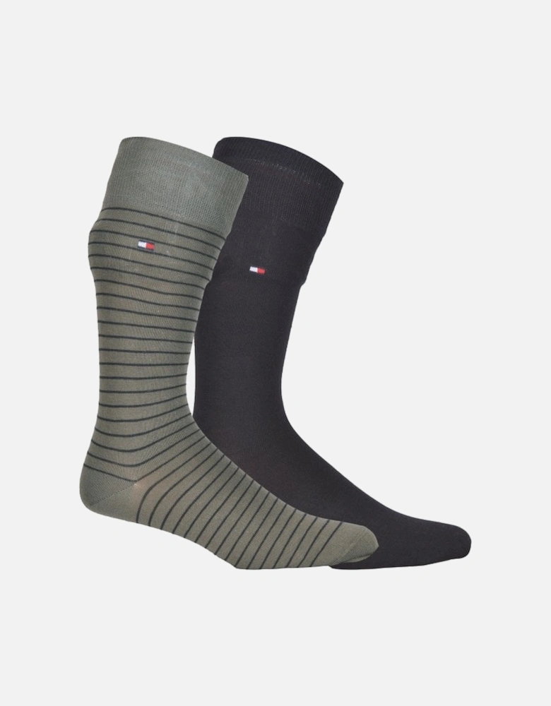 2-Pack Fine Stripe & Solid Socks, Black/Khaki